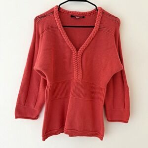 Vintage 90s Art Teacher Knit Top Sculptural Braided V Neck Cotton Retro Cute